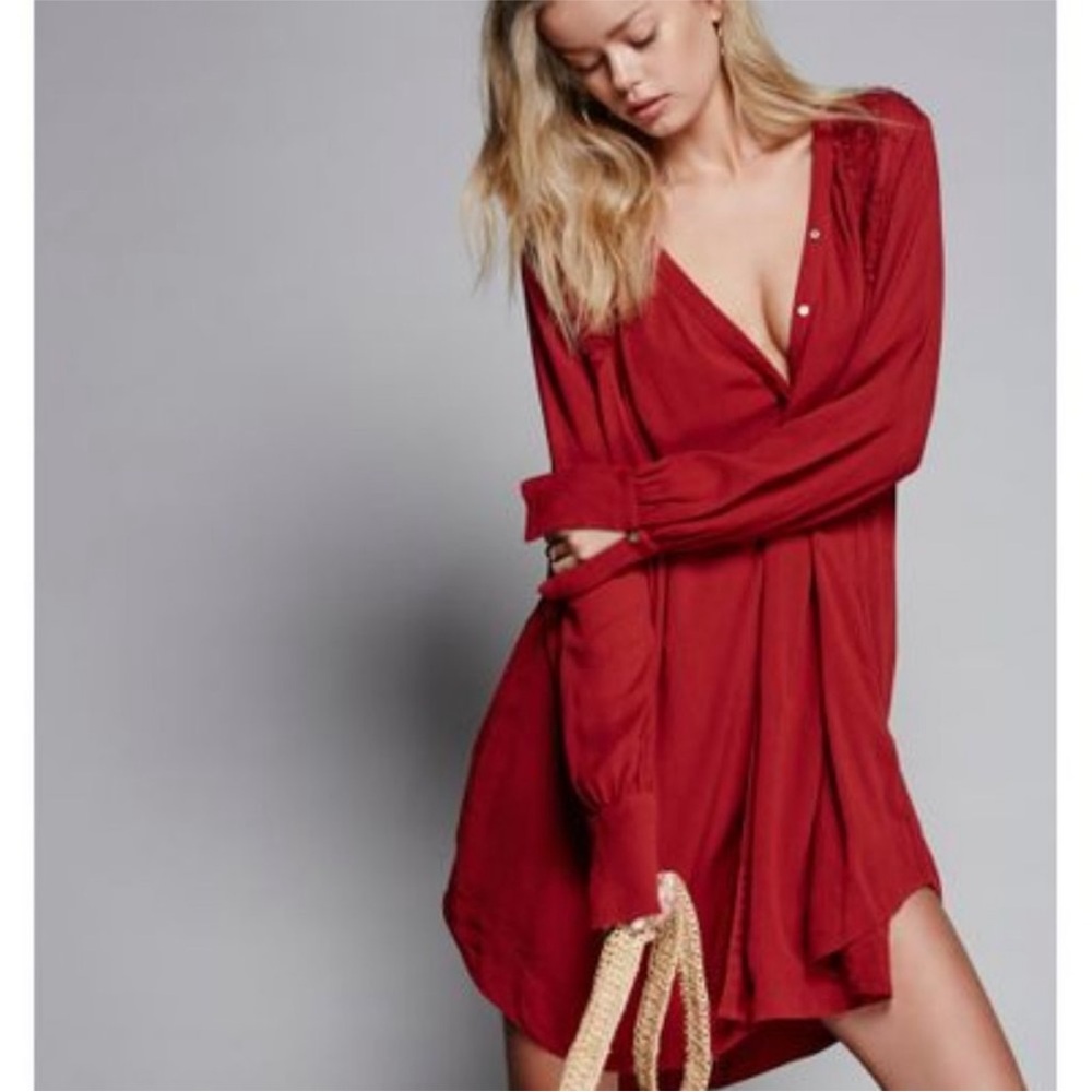 Free People Courtney's Victorian Shirt Dress - XS - Perfect Condition - Rust Red